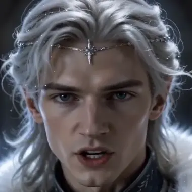 Lucian — The silver-haired royal heir who guards Alara in the palace