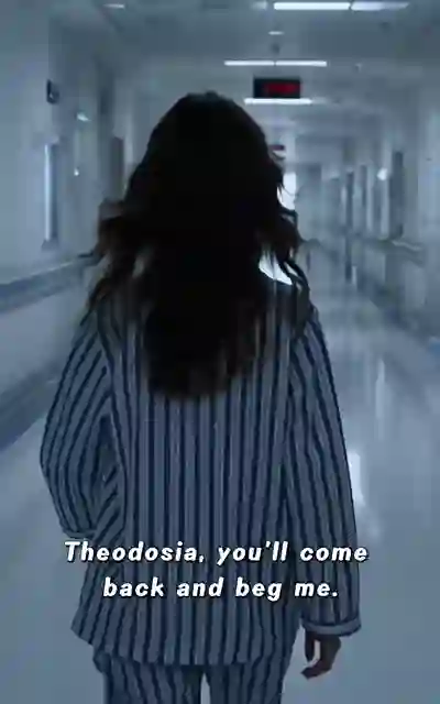 Her back down the empty hospital corridor