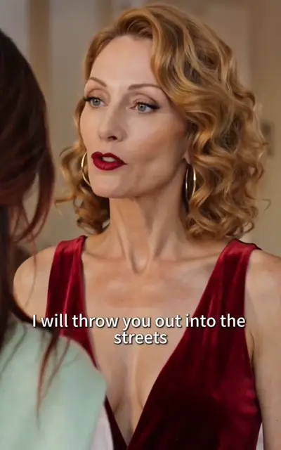 The red-velvet woman threatens Sylvia at the table