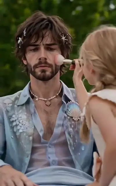 Ariel with Will in the seashell-accented flashback look