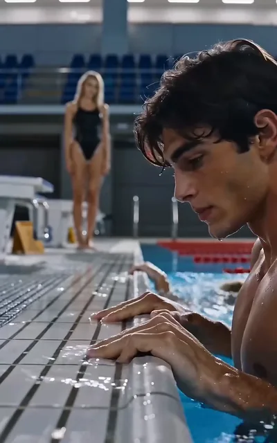 Swimmer pushing off the wall