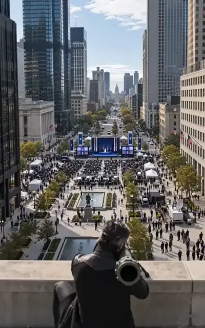 Adrian in the plaza amid security
