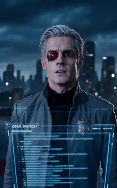 Dante reading the glowing case file hologram