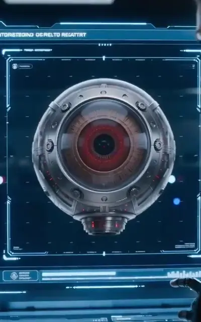 The glowing implant eye displayed on the diagnostic screen