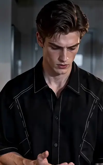 A close-up of Julian's face in soft light