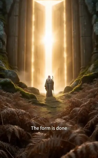 The lone watcher before the glowing stone gate