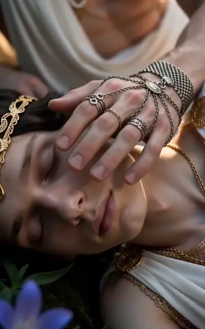 Rings and chains resting over the reclining spirit