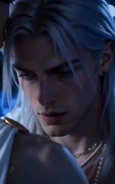 The silver-haired fox spirit in close-up at dusk