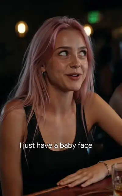Pink-haired Zoe across the bar from the stranger