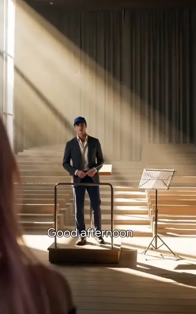 Mr D on the choir podium in the spotlight