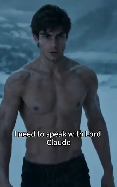 Kael standing bare-chested in the driving snow