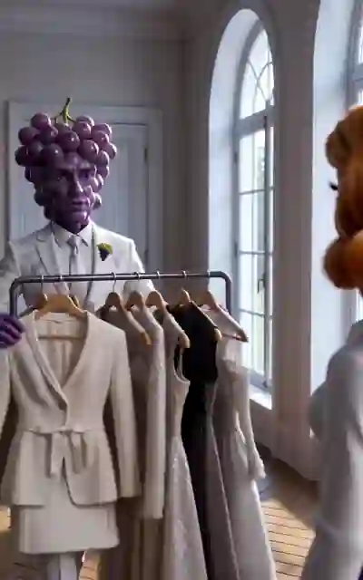 Ryan beside the formal clothing rack