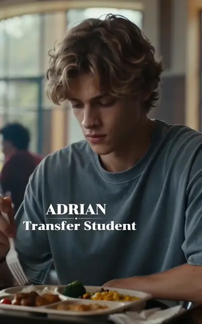 Adrian the transfer student in the school cafeteria