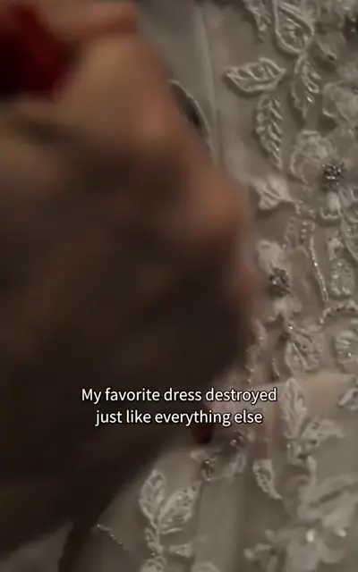 The embroidered wedding dress left destroyed