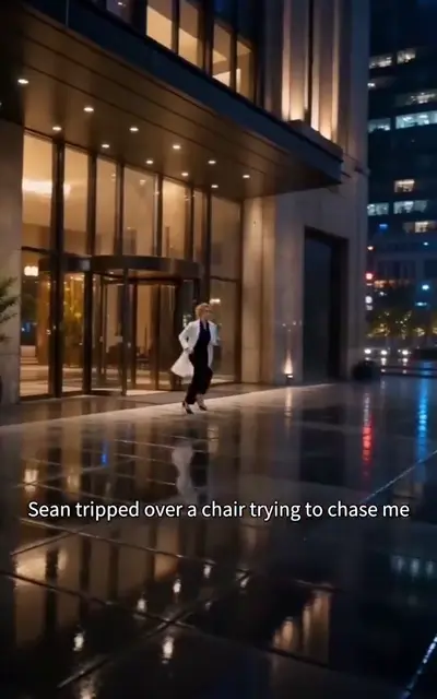 Lynn walking out through the empty lobby