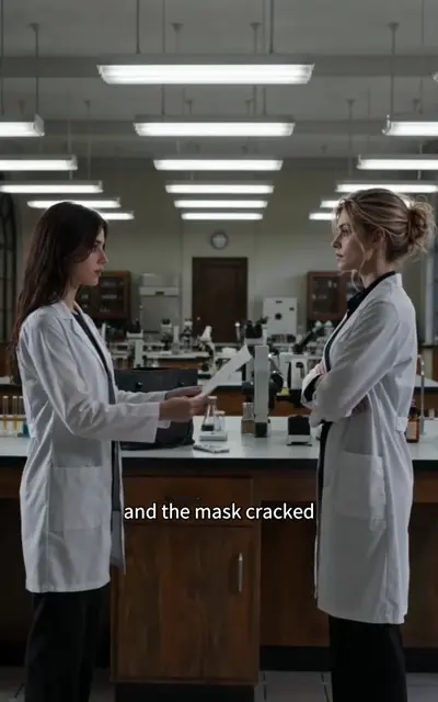 Chloe holding out the data report in the lab