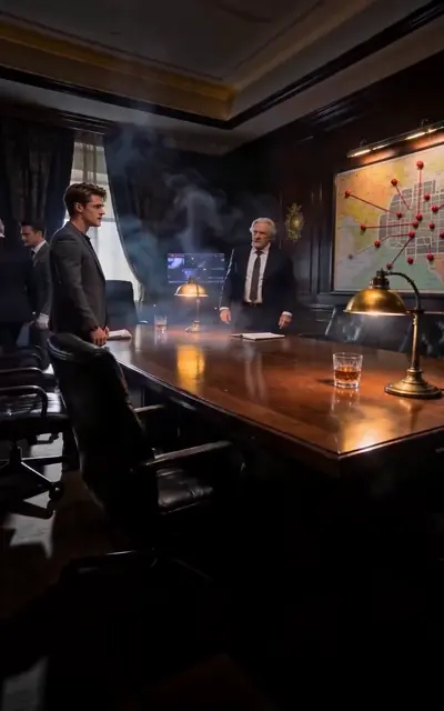 The long smoke-filled council table at night