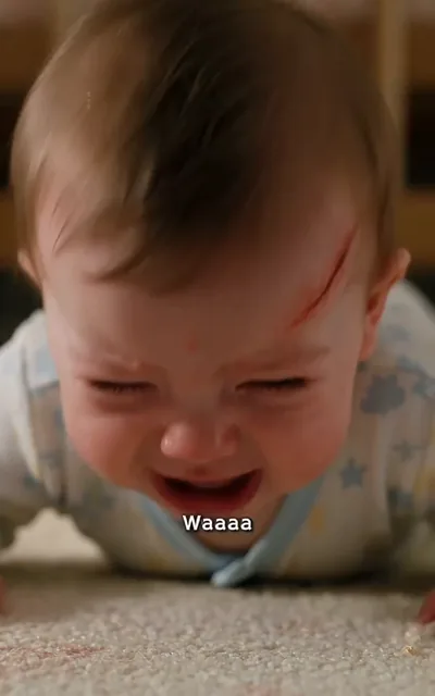 Baby Leo falls and cries