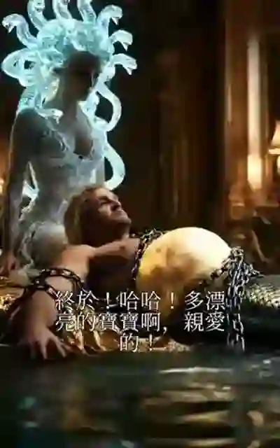 The snake-crowned figure standing over the captive