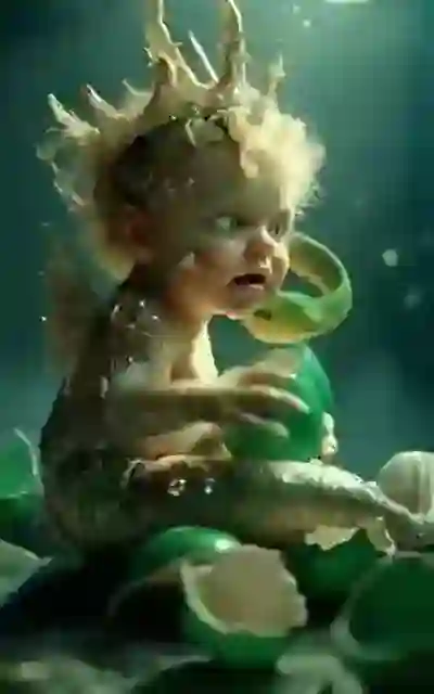 The newborn sea heir beside broken shells