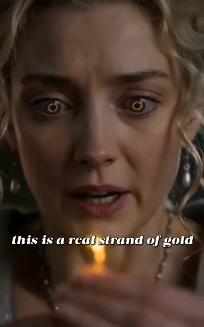 Close-up of the golden-eyed girl under candlelight