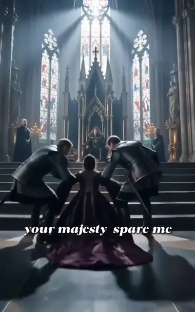Sabina kneels and begs the throne for mercy