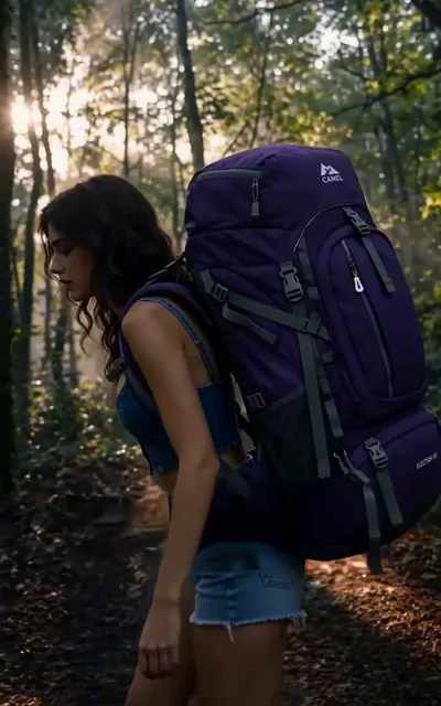 Mira on the trail with her heavy backpack