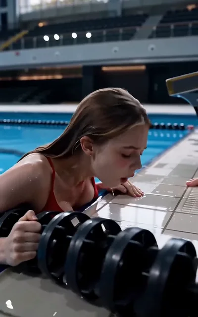 Lyra swimming in the red suit