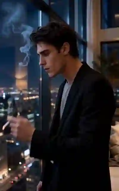 Alexander smoking by the night city window