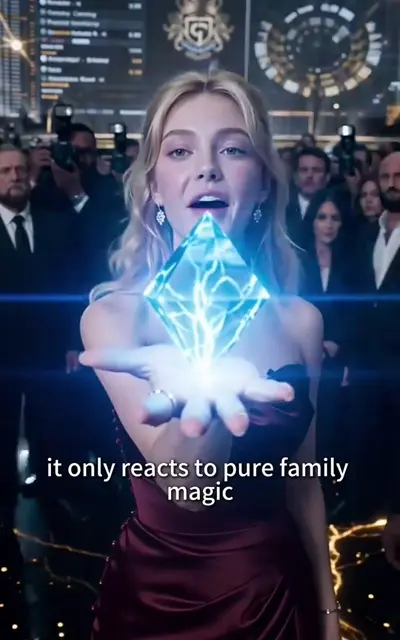Chloe holding the crystal that glows under her hand