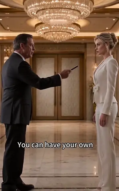 The father points across the hallway at Emma