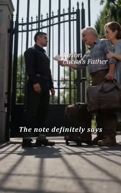 The old couple at a black iron gate with security