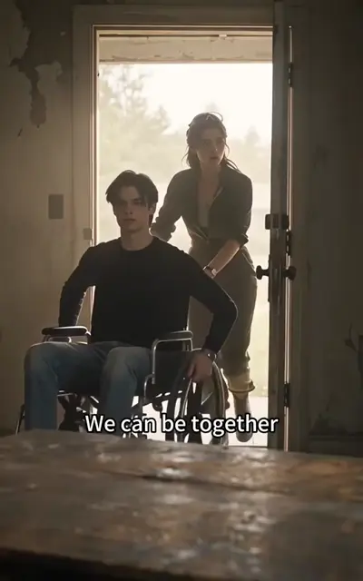 Julian in the wheelchair framed in the doorway light