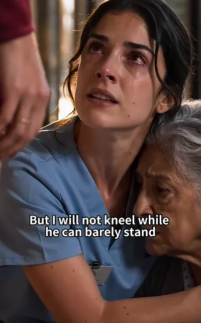 The tearful young nurse in the hospital lobby