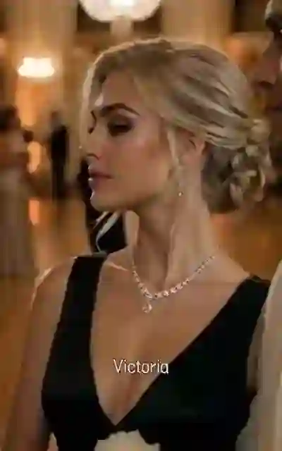 Selena in the black evening gown among the guests