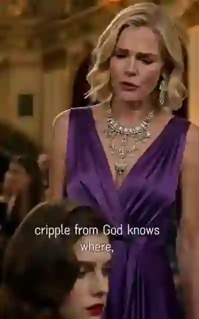 Selena in the purple gown confronting the choice