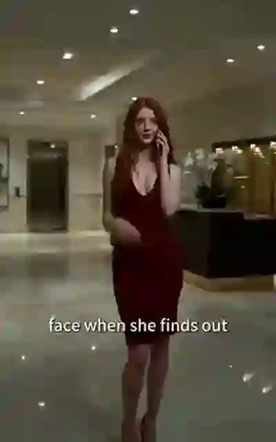 Tara smiling on the phone by the elevator