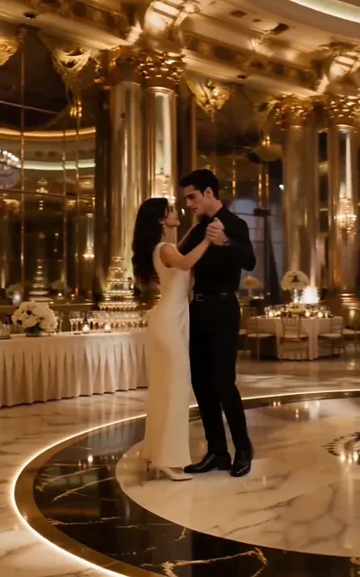 The couple dance in the ballroom