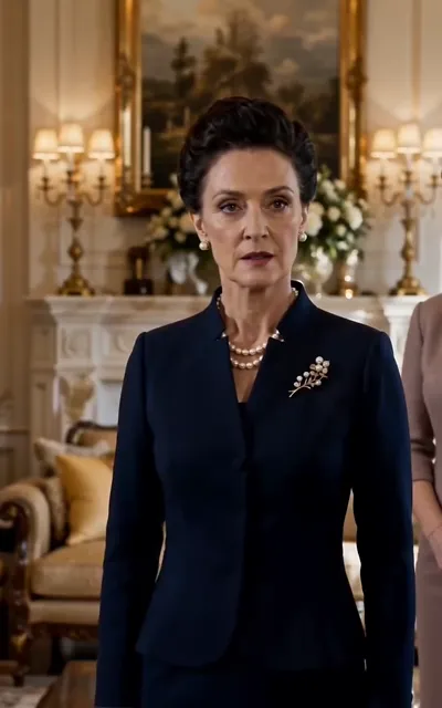 The elder of the house in a navy suit