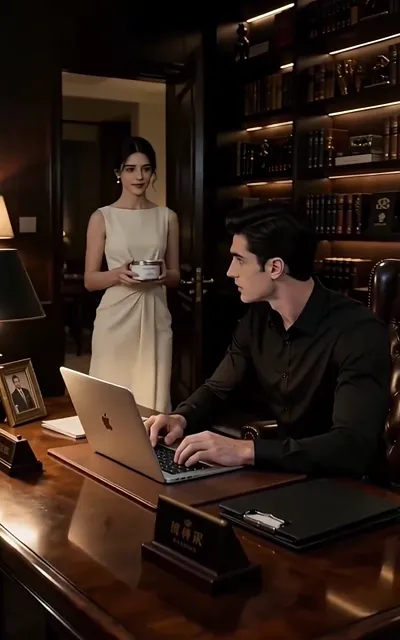 Ivy brings a drink to the study as Asher works