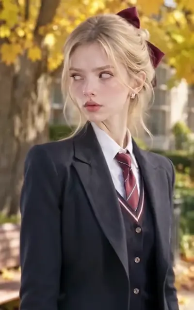 Blair in an academy-style uniform outdoors