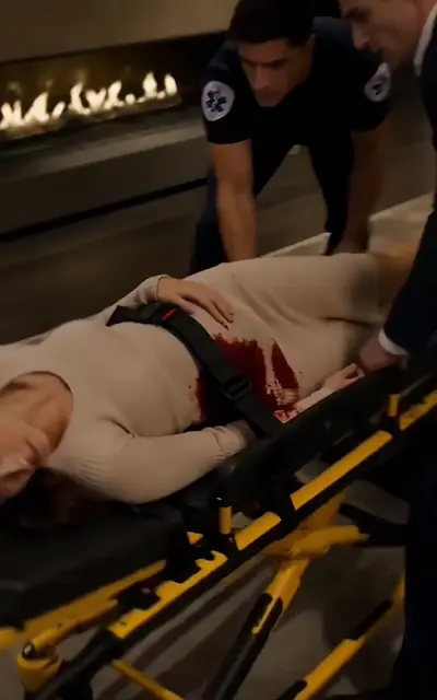 Paramedics loading Olivia onto the stretcher