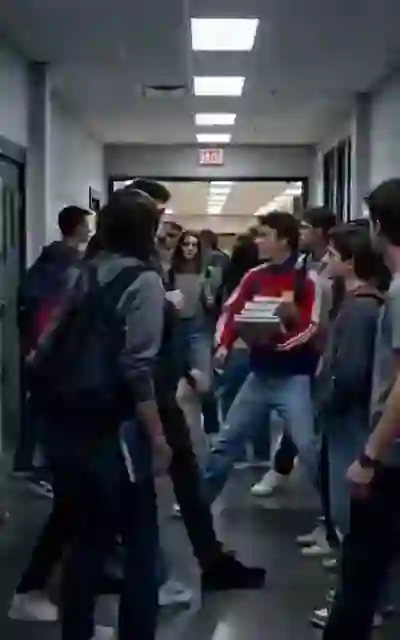 The crowded school hallway corridor